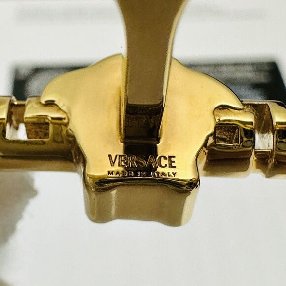 NIB Versace Double Ring Size XL Medusa Greca Engraved Gold Tone $450 - Picture 9 of 11